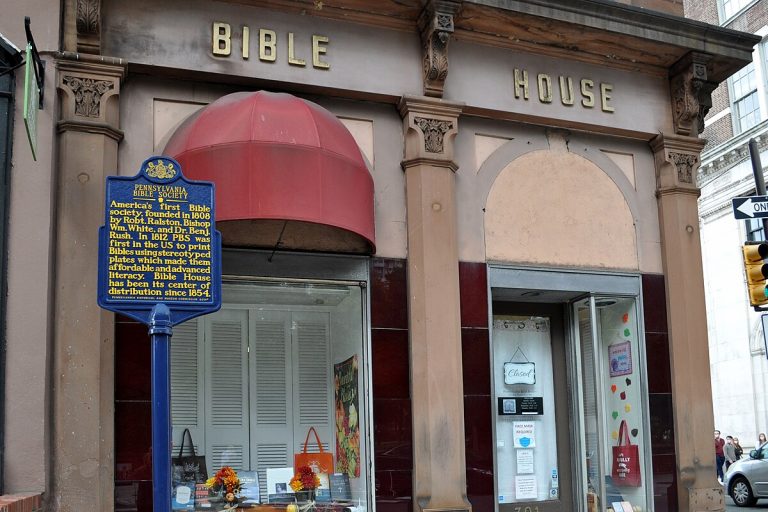 Pennsylvania Bible Society historical marker at 701 Walnut St Philadelphia PA DSC 4487 768x512