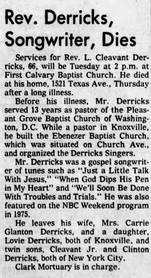 Derricks Obituary