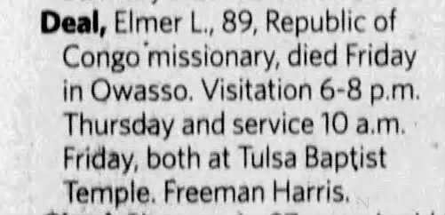 Elmer Deal Obituary