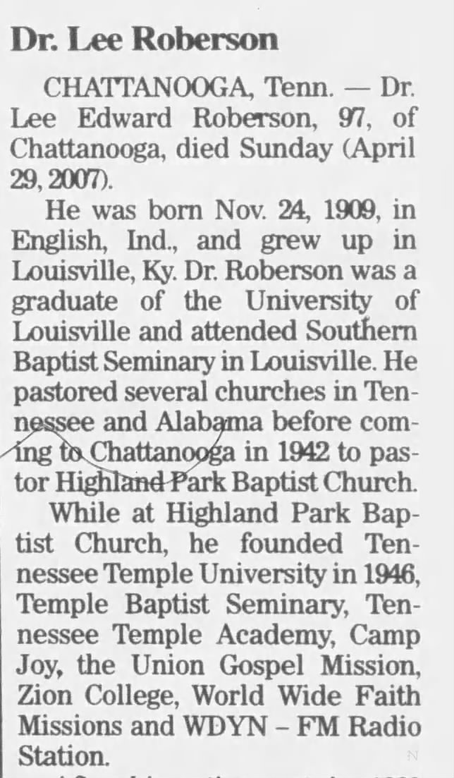 Lee Roberson Obituary