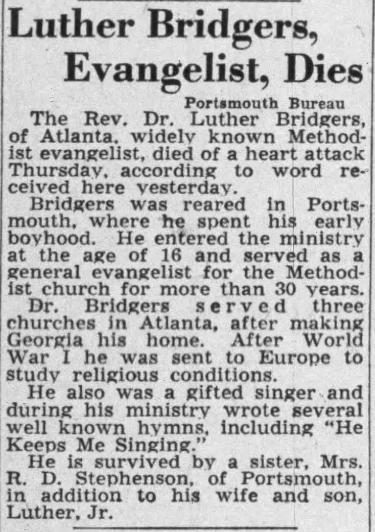 Luther Bridgers Obituary