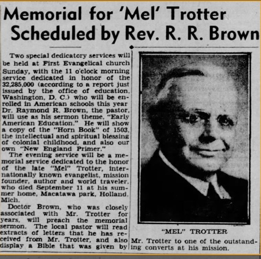 Mel Trotter Newspaper Clipping