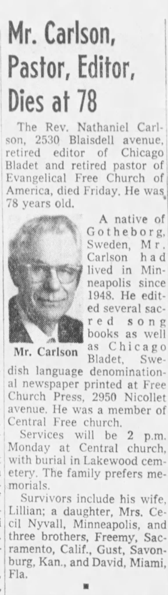 Nathaniel Carlson Obituary