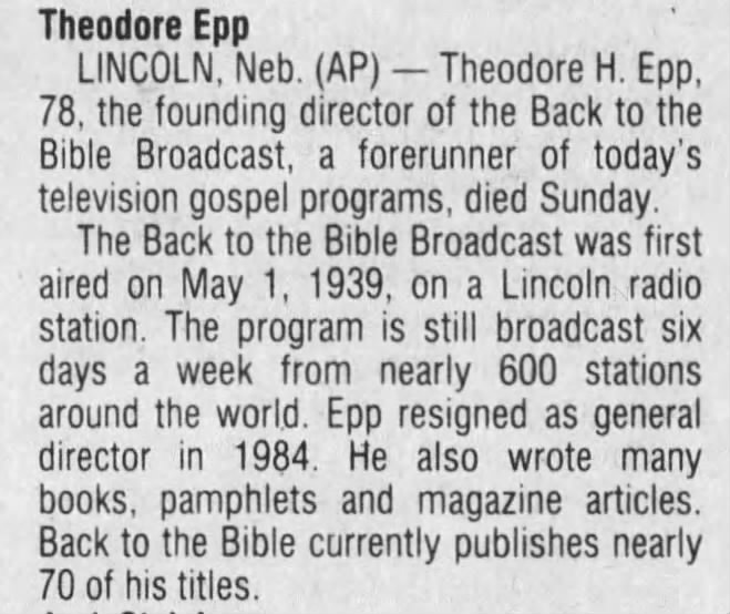 Theodore Epp Obituary