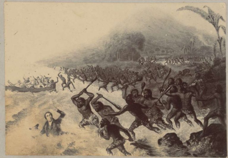 Photographic copy of death of Captain Cook Sandwich Islands  approximately 1895 768x534